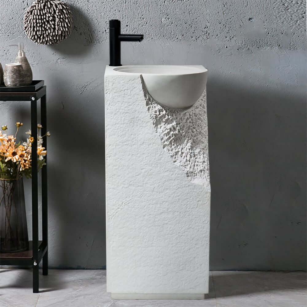 Japandi Style Stone Resin Freestanding Pedestal Sink