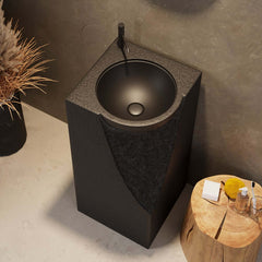 Japandi Style Stone Resin Freestanding Pedestal Sink
