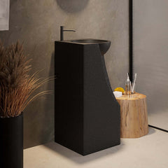 Japandi Style Stone Resin Freestanding Pedestal Sink