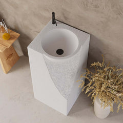 Japandi Style Stone Resin Freestanding Pedestal Sink