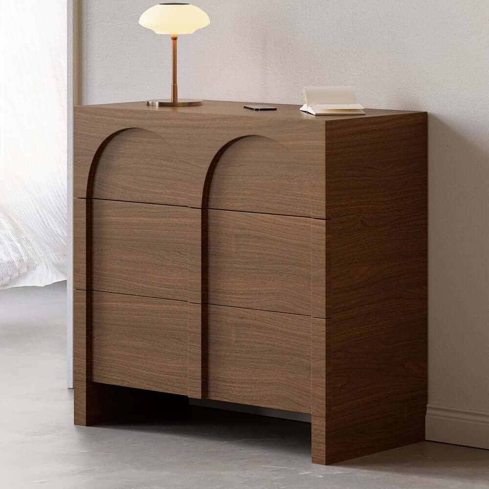 Japandi Style Three-Drawer Dresser in White and Walnut