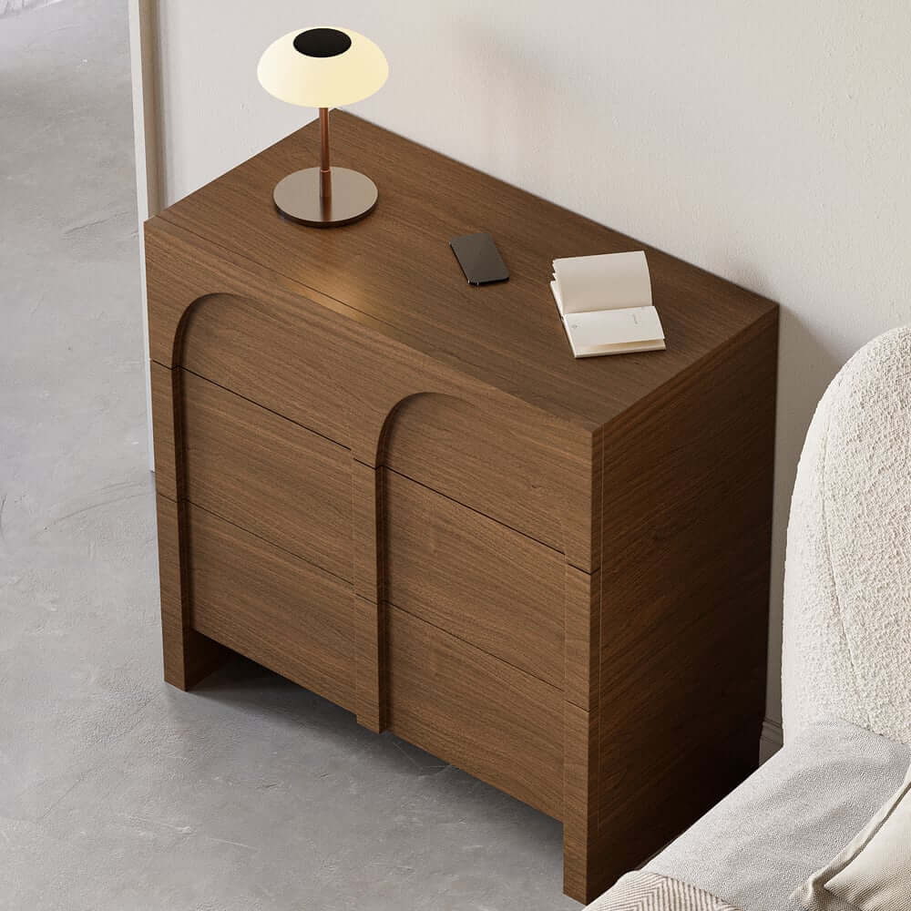 Japandi Style Three-Drawer Dresser in White and Walnut