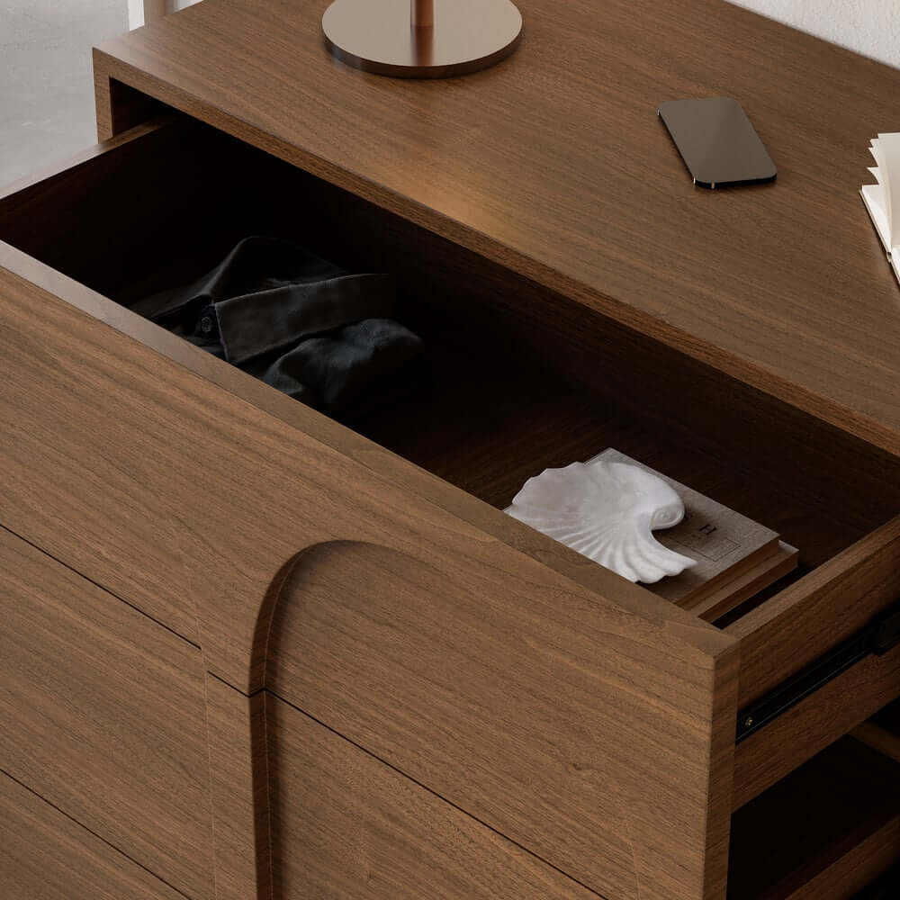 Japandi Style Three-Drawer Dresser in White and Walnut