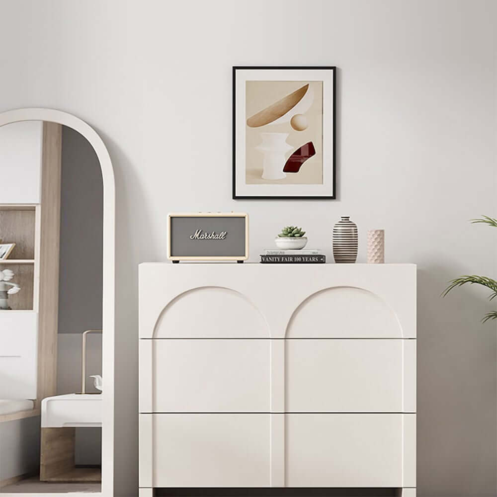 Japandi Style Three-Drawer Dresser in White and Walnut