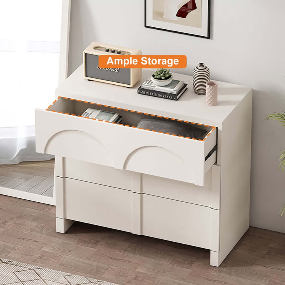Japandi Style Three-Drawer Dresser in White and Walnut