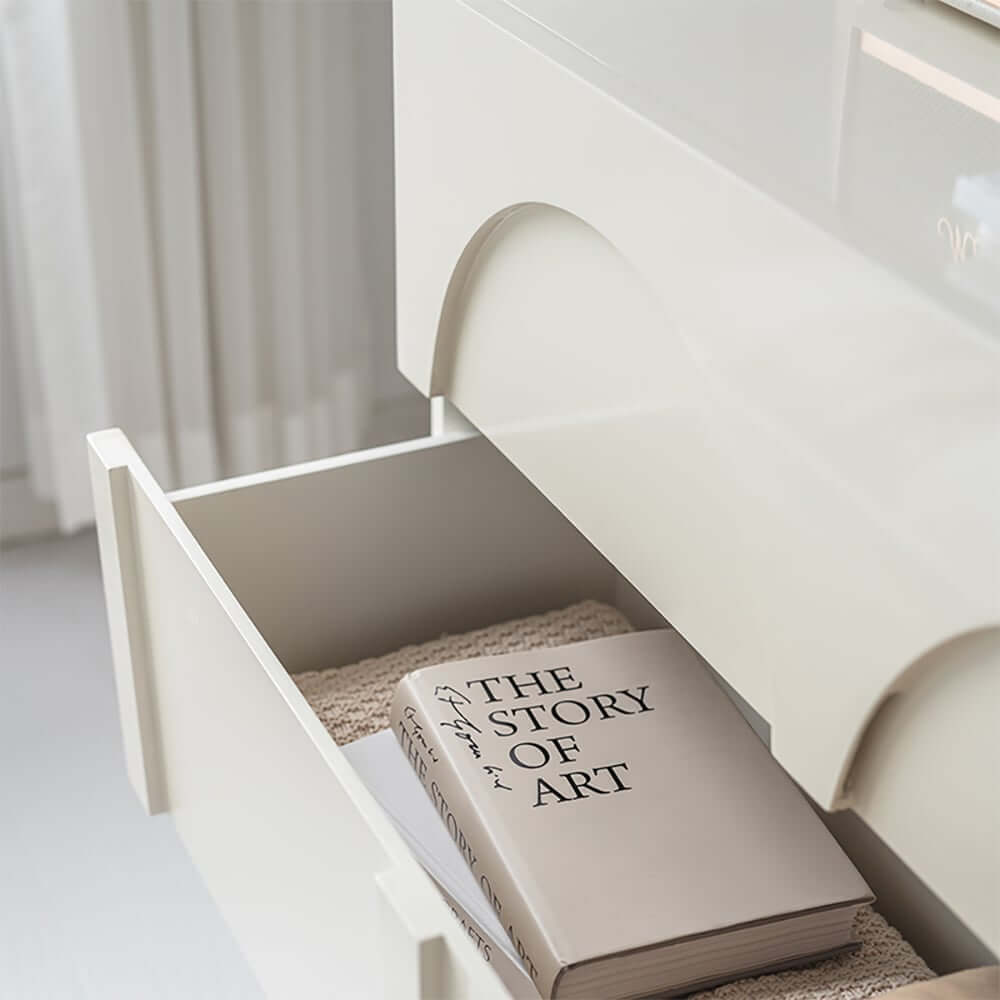 Japandi Style Three-Drawer Dresser in White and Walnut