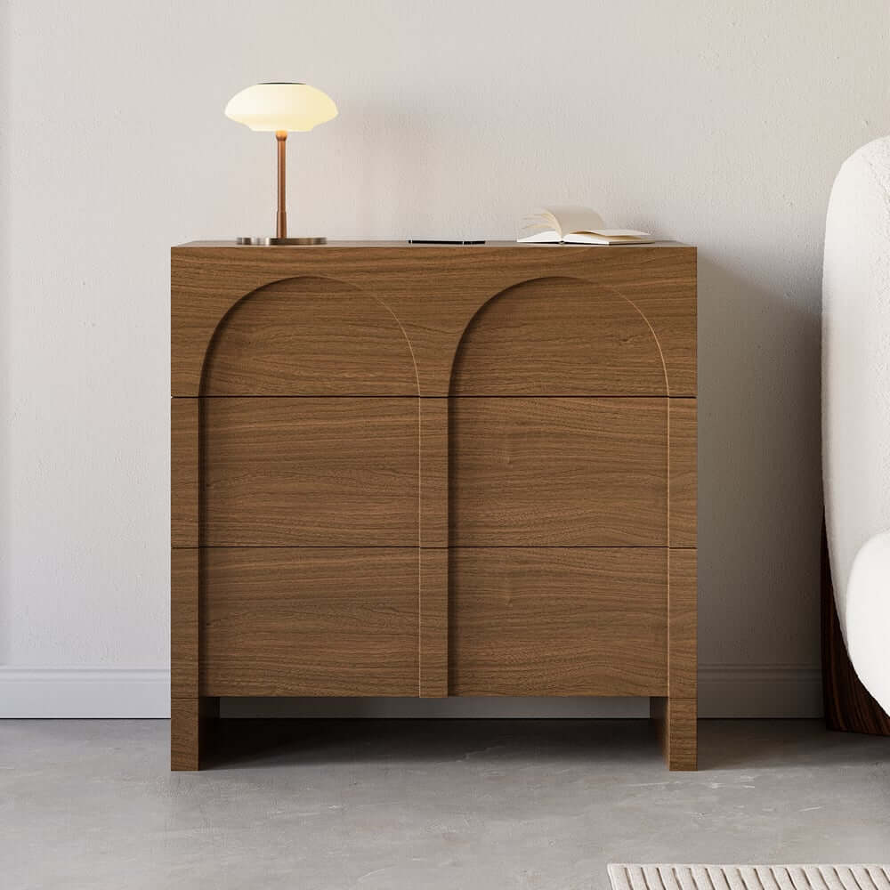 Japandi Style Three-Drawer Dresser in White and Walnut