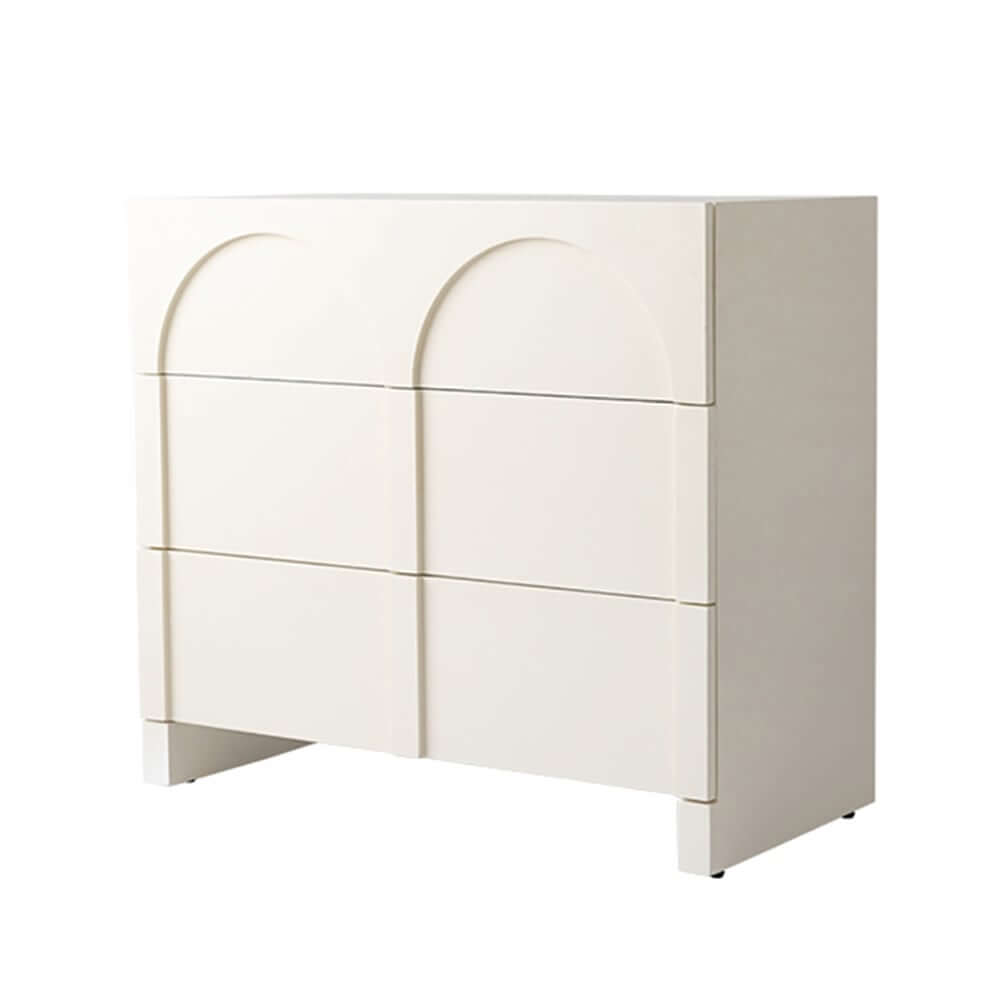 Japandi Style Three-Drawer Dresser in White and Walnut