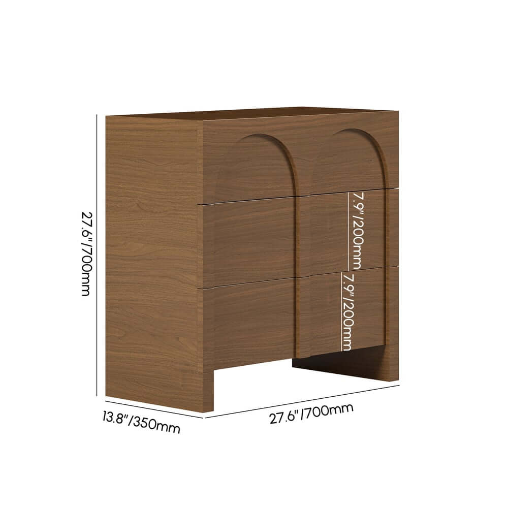 Japandi Style Three-Drawer Dresser in White and Walnut Dimensions