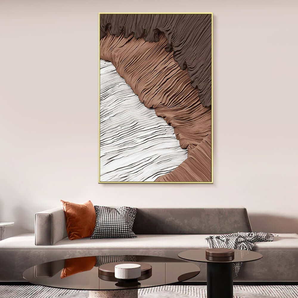 Japandi Wall Art with Abstract Texture in White and Brown