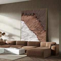 Japandi Wall Art with Abstract Texture in White and Brown