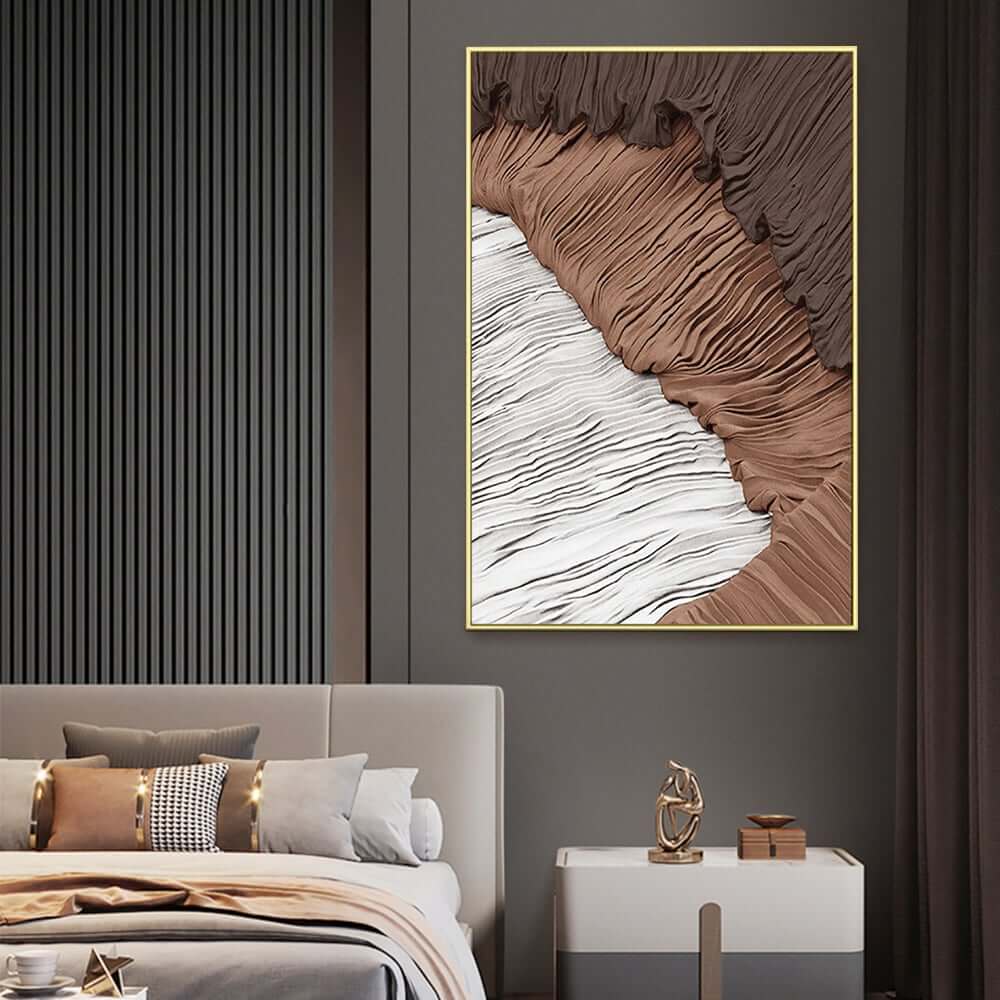 Japandi Wall Art with Abstract Texture in White and Brown