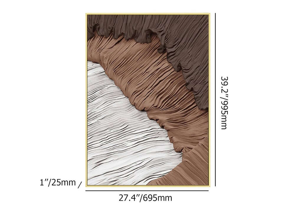 Japandi Wall Art with Abstract Texture in White and Brown Dimensions