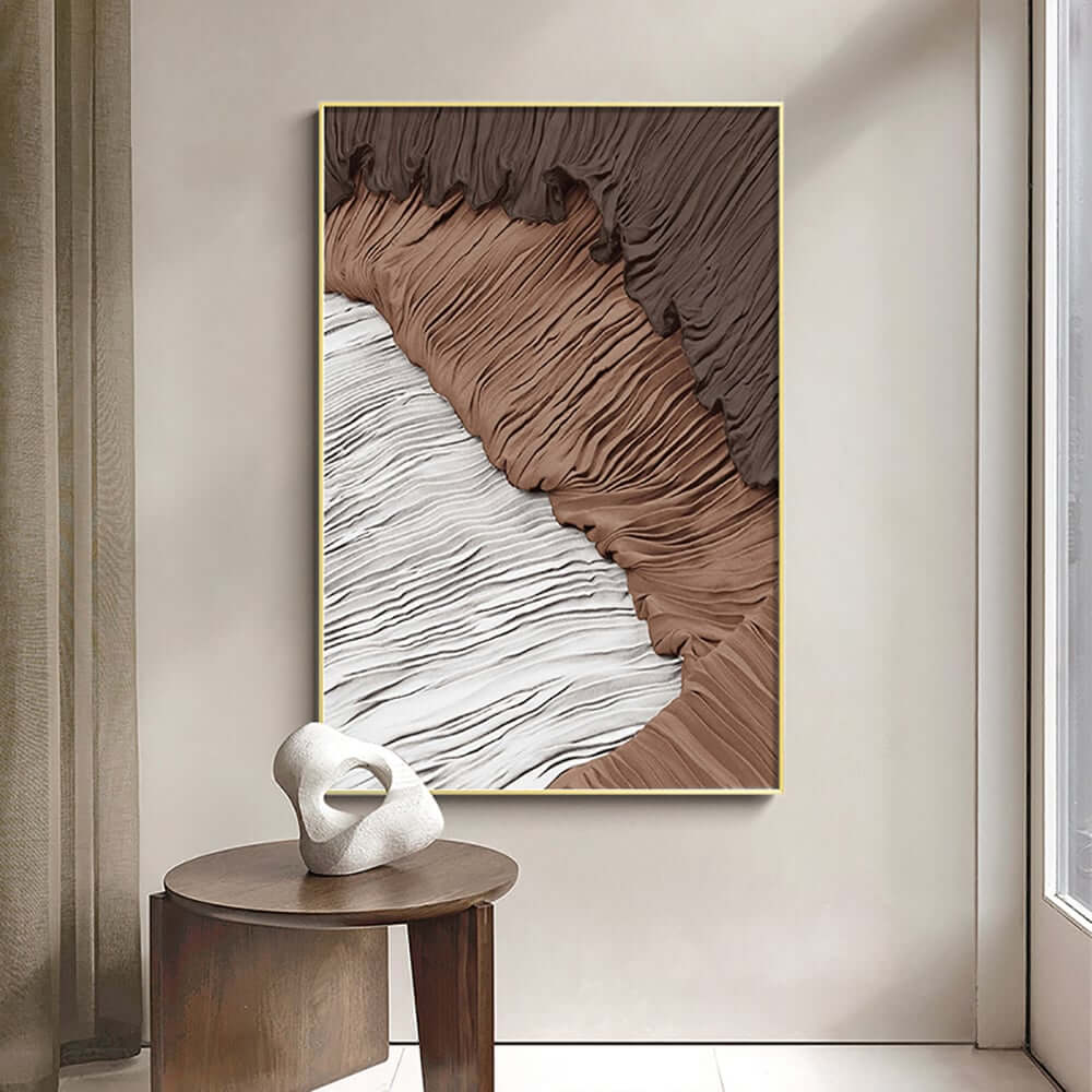 Japandi Wall Art with Abstract Texture in White and Brown Main Product Image