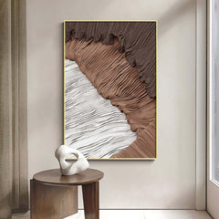 Japandi Wall Art with Abstract Texture in White and Brown Main Product Image