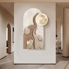 Japandi Wall Art with LED Moon and Elephant Design in MDF and Acrylic
