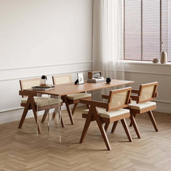 Japandi Walnut Arm Chair Set with Solid Back Design