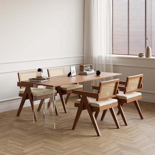 Japandi Walnut Arm Chair Set with Solid Back Design