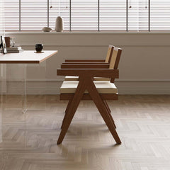 Japandi Walnut Arm Chair Set with Solid Back Design