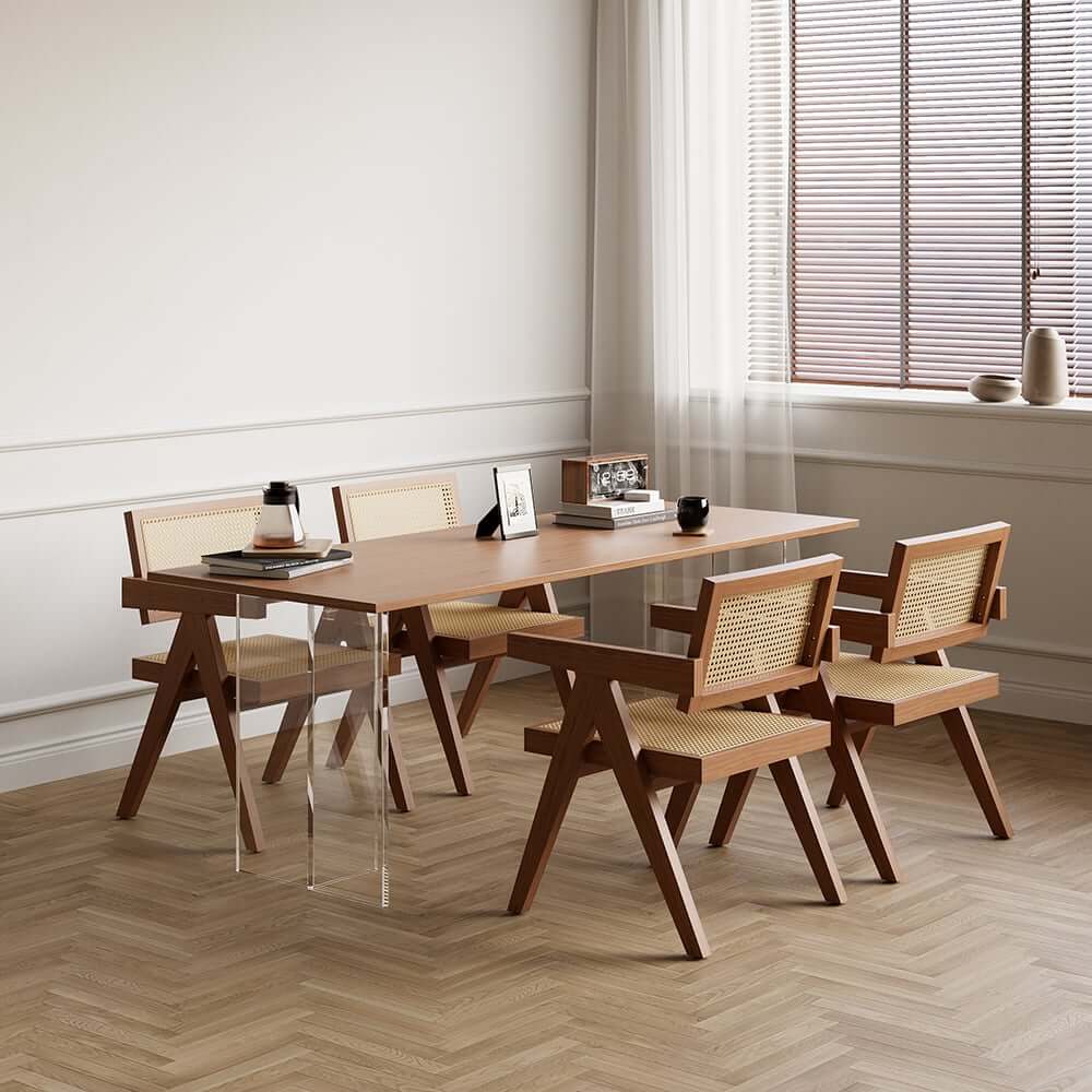 Japandi Walnut Arm Chair Set with Solid Back Design