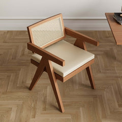 Japandi Walnut Arm Chair Set with Solid Back Design
