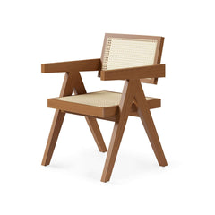 Japandi Walnut Arm Chair Set with Solid Back Design