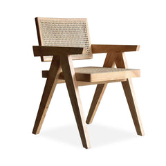 Japandi Walnut Arm Chair Set with Solid Back Design