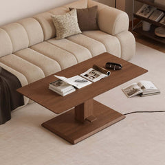 Japandi Walnut Lift-Top Coffee Table With Pedestal Base