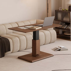 Japandi Walnut Lift-Top Coffee Table With Pedestal Base