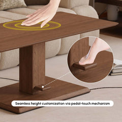 Japandi Walnut Lift-Top Coffee Table With Pedestal Base