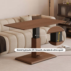 Japandi Walnut Lift-Top Coffee Table With Pedestal Base