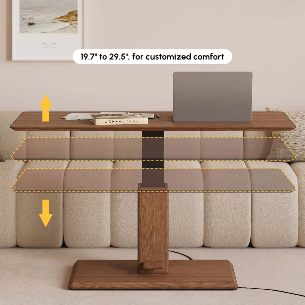 Japandi Walnut Lift-Top Coffee Table With Pedestal Base