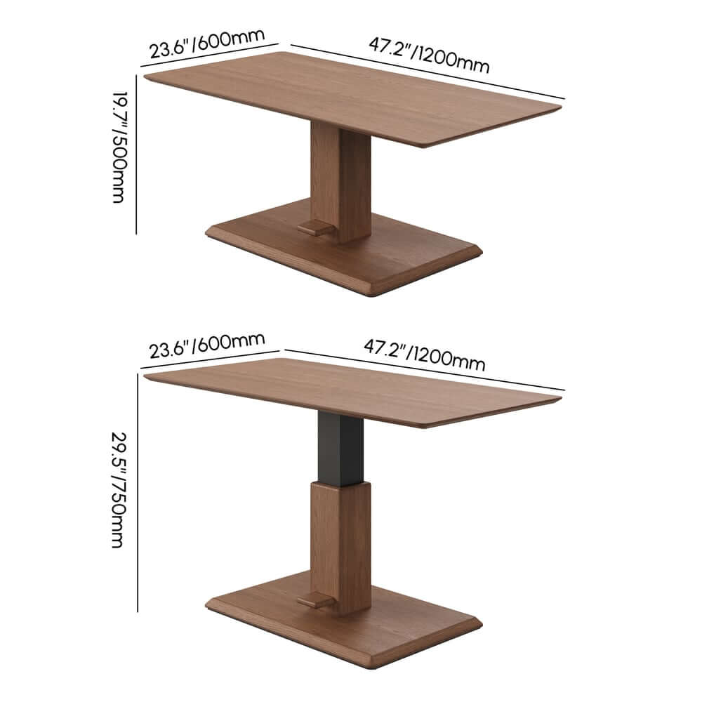Japandi Walnut Lift-Top Coffee Table With Pedestal Base Dimensions
