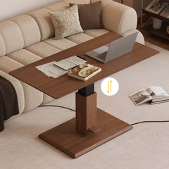 Japandi Walnut Lift-Top Coffee Table With Pedestal Base Main Product Image