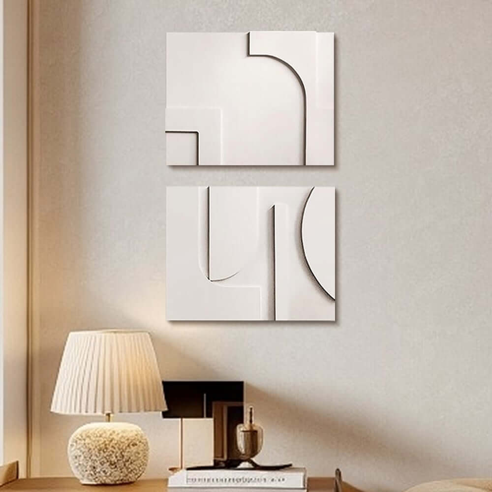 Japandi Wooden Wall Art Set with 3D Geometric Design