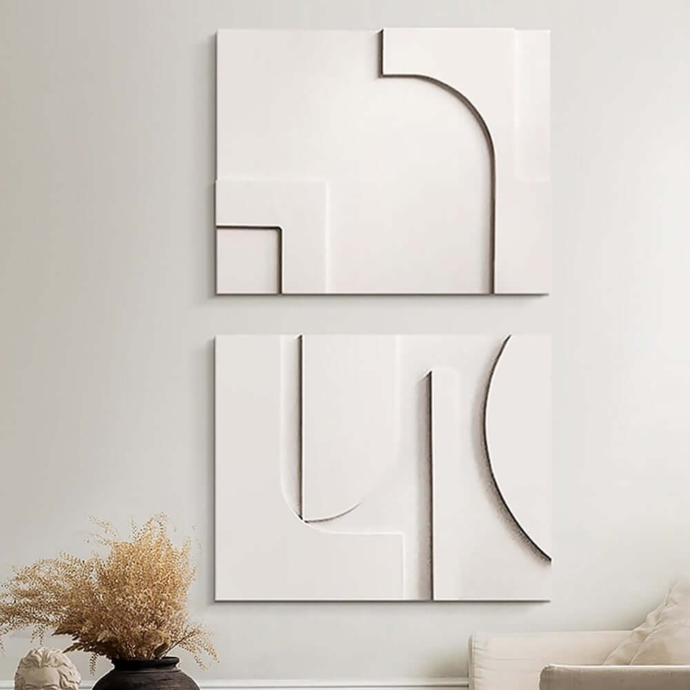 Japandi Wooden Wall Art Set with 3D Geometric Design