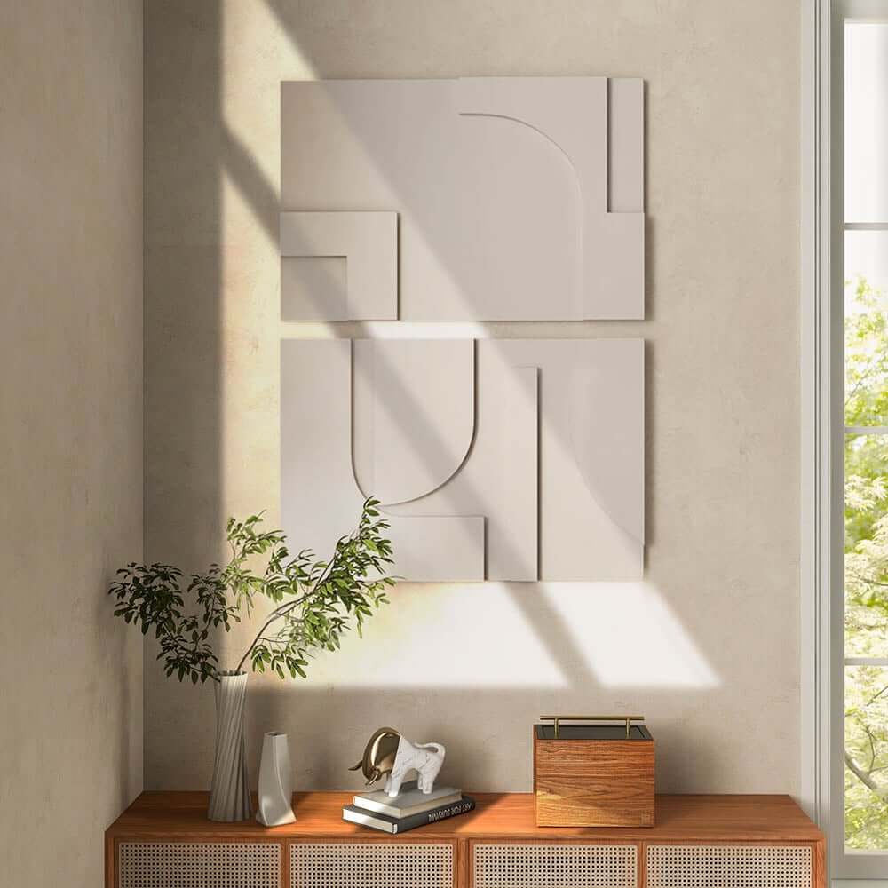 Japandi Wooden Wall Art Set with 3D Geometric Design