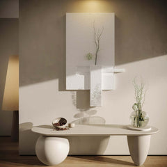 Japandi Wooden Wall Art with 3D Sandstone Texture and Vase Feature