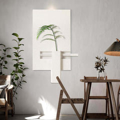 Japandi Wooden Wall Art with 3D Sandstone Texture and Vase Feature