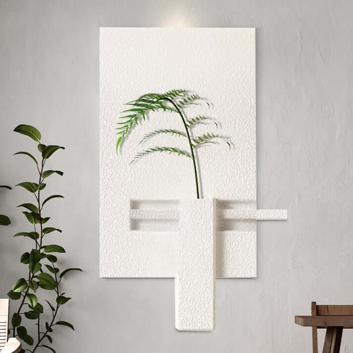 Japandi Wooden Wall Art with 3D Sandstone Texture and Vase Feature