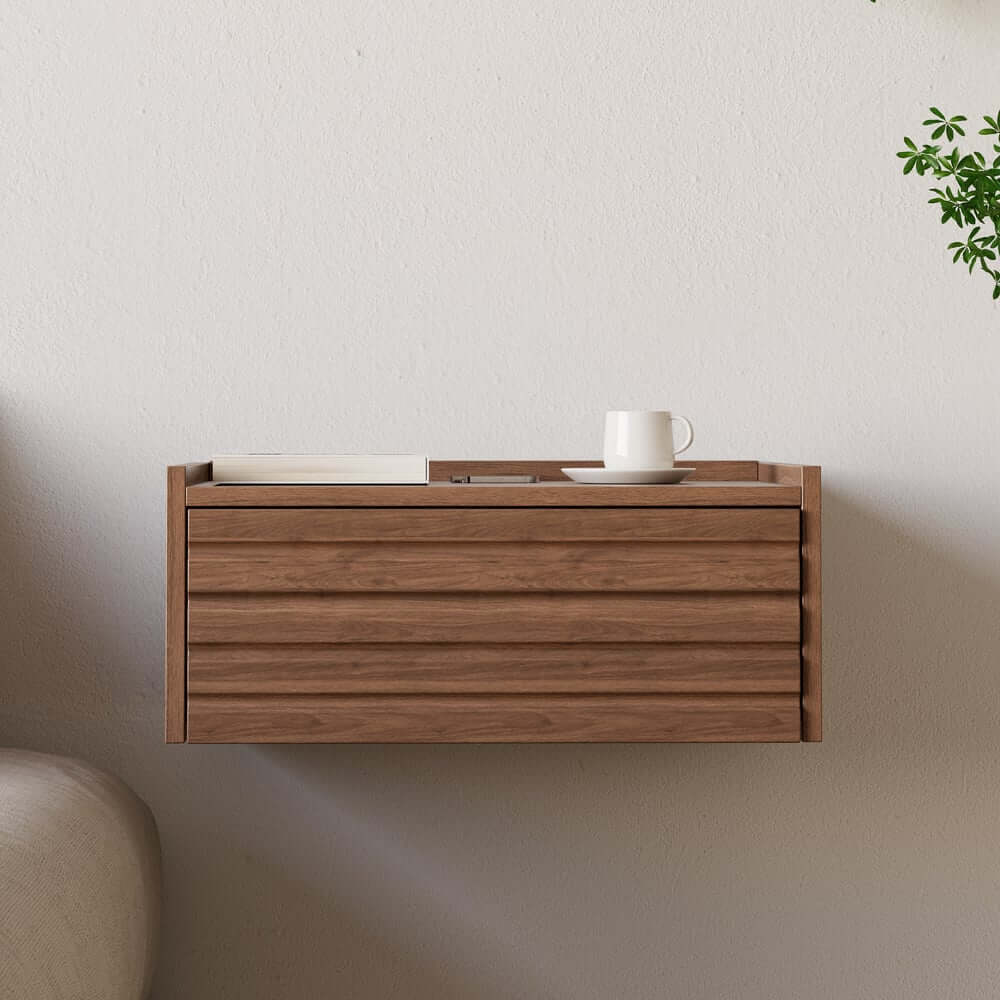 Japanese Style Floating Platform Bed with LED Lighting and Drawers