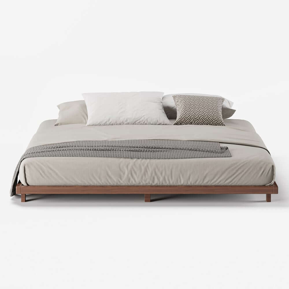 Japanese Style Floating Platform Bed with LED Lighting and Drawers