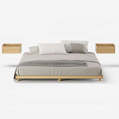 Japanese Style Floating Platform Bed with LED Lighting and Drawers