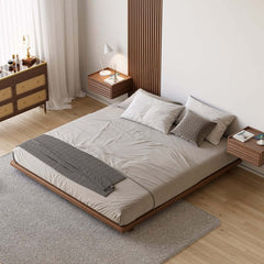 Japanese Style Floating Platform Bed with LED Lighting and Drawers