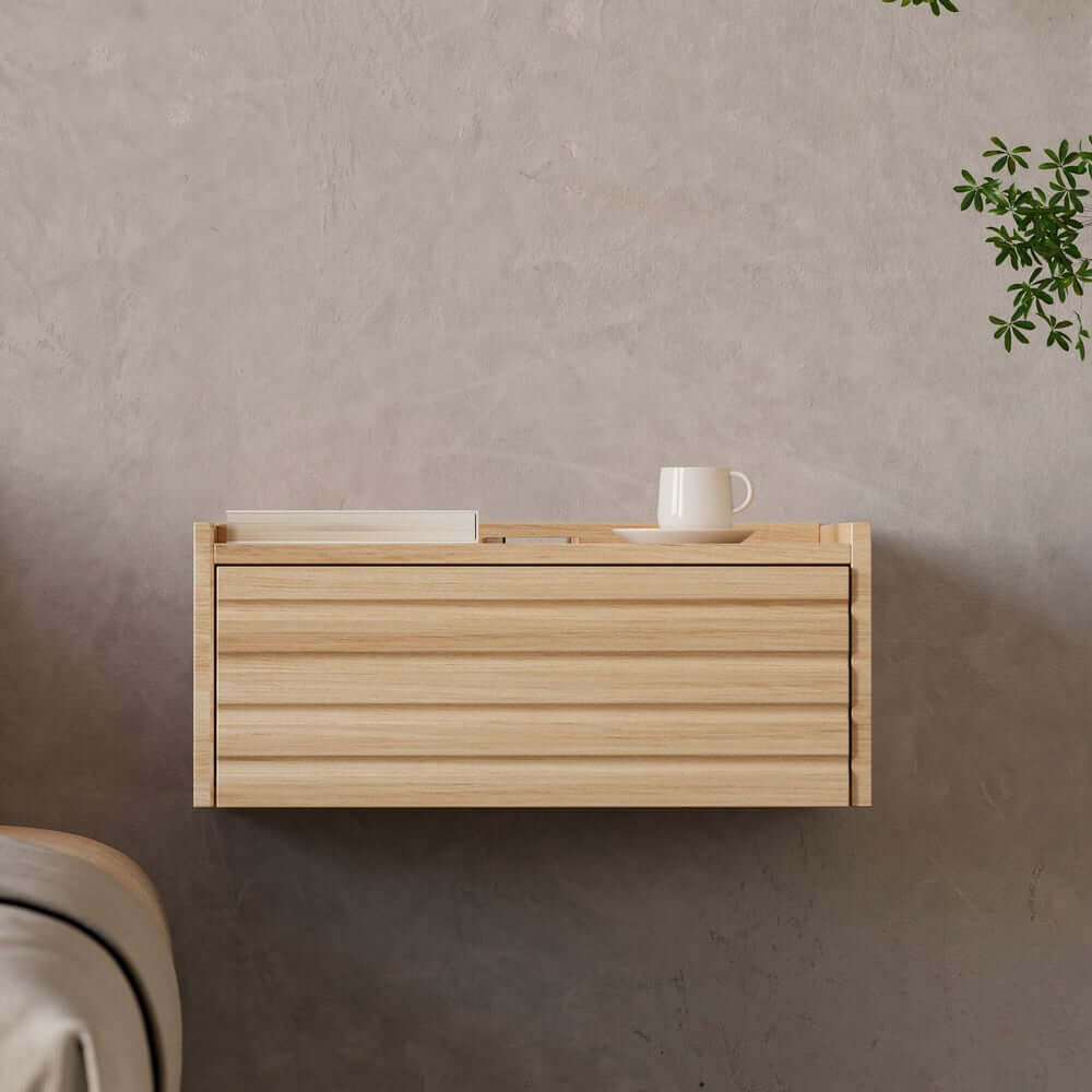 Japanese Style Floating Platform Bed with LED Lighting and Drawers