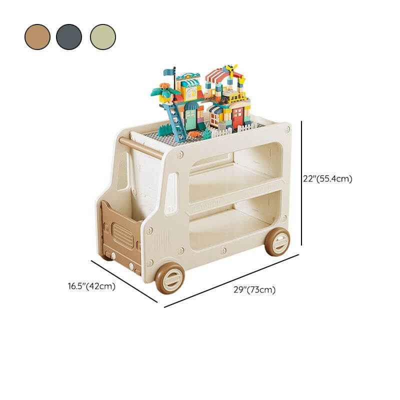 Kids' Car-Shaped Storage Unit with Open Shelves and Mobility Casters Dimensions