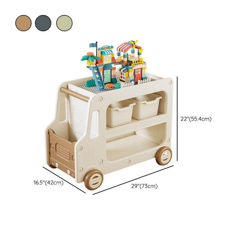 Kids' Car-Shaped Storage Unit with Open Shelves and Mobility Casters Dimensions