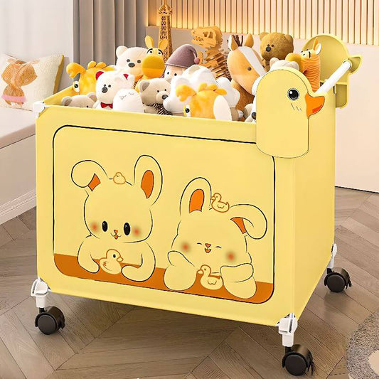 Kids' Wheeled Toy Box with Playful Rabbit Art and Carry Handle