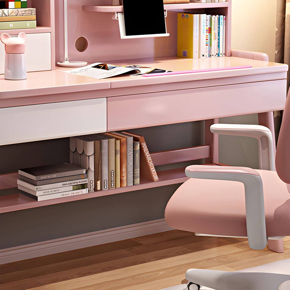 Kids Writing Desk Set with Tilt-Top and Storage Hutch