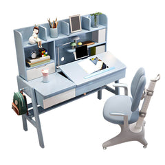 Kids Writing Desk Set with Tilt-Top and Storage Hutch